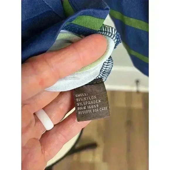 J. Mclaughlin Catalina Cloth 3/4 Sleeve Blouse Spandex Blue Green Striped Size S - Picture 13 of 14